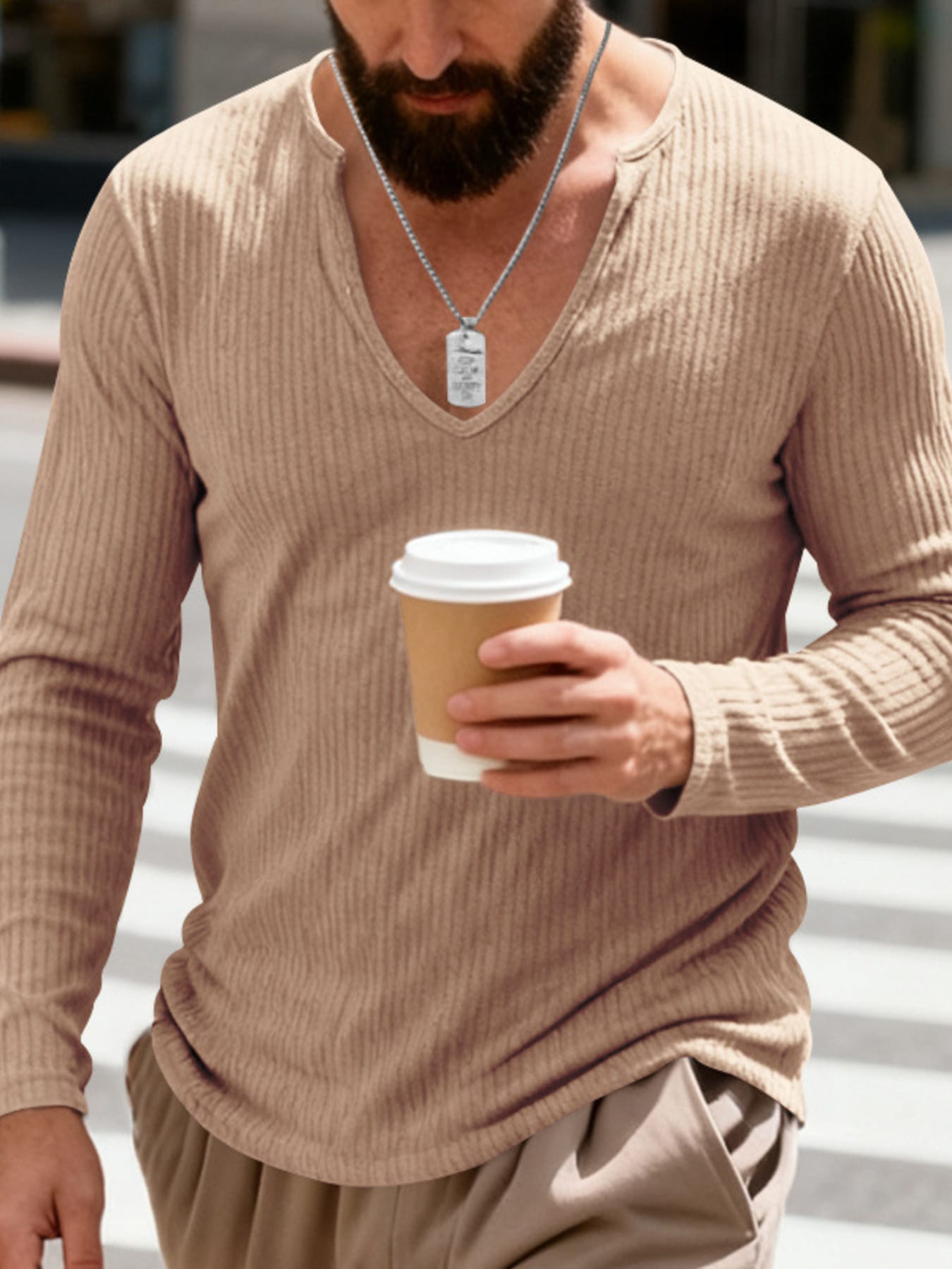 Men's Casual Ribbed Long Sleeve T-Shirt | The Nichole Collection