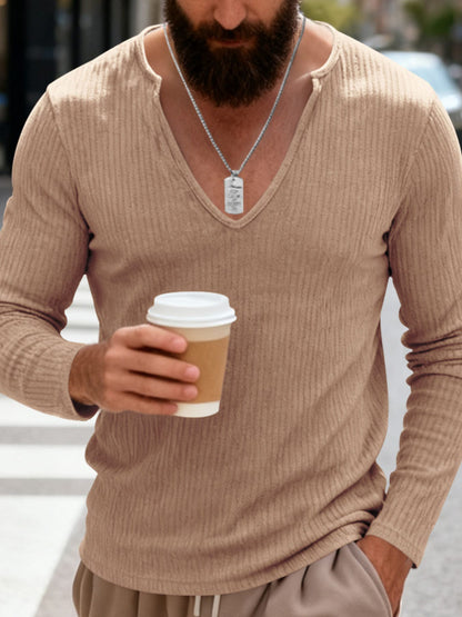 Men's Casual Ribbed Long Sleeve T-Shirt | The Nichole Collection