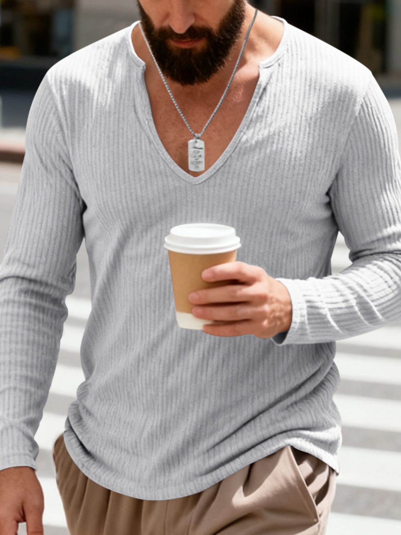Men's Casual Ribbed Long Sleeve T-Shirt | The Nichole Collection