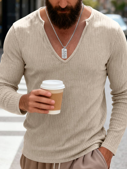 Men's Casual Ribbed Long Sleeve T-Shirt | The Nichole Collection