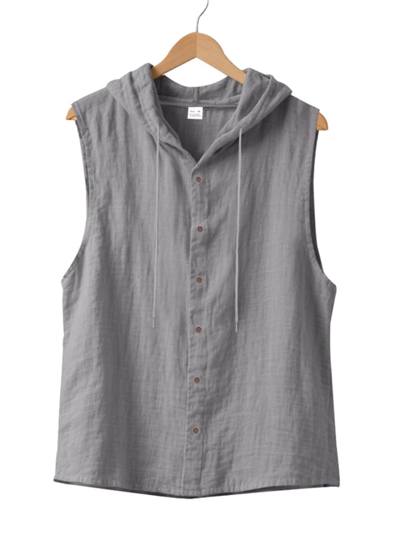 Men's Full Size Casual Sleeveless Hooded Button-Down Top Plus Size The Nichole Collection