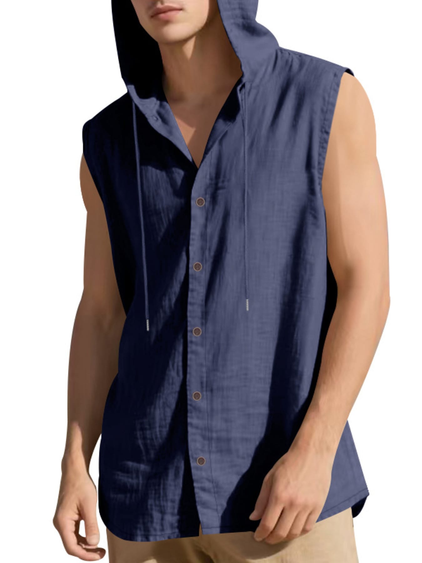 Men's Full Size Casual Sleeveless Hooded Button-Down Top Plus Size The Nichole Collection
