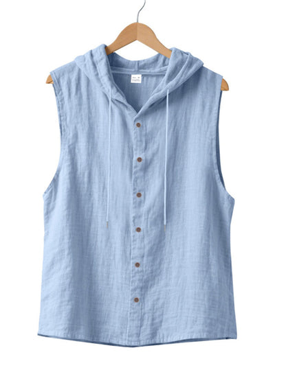 Men's Full Size Casual Sleeveless Hooded Button-Down Top Plus Size The Nichole Collection