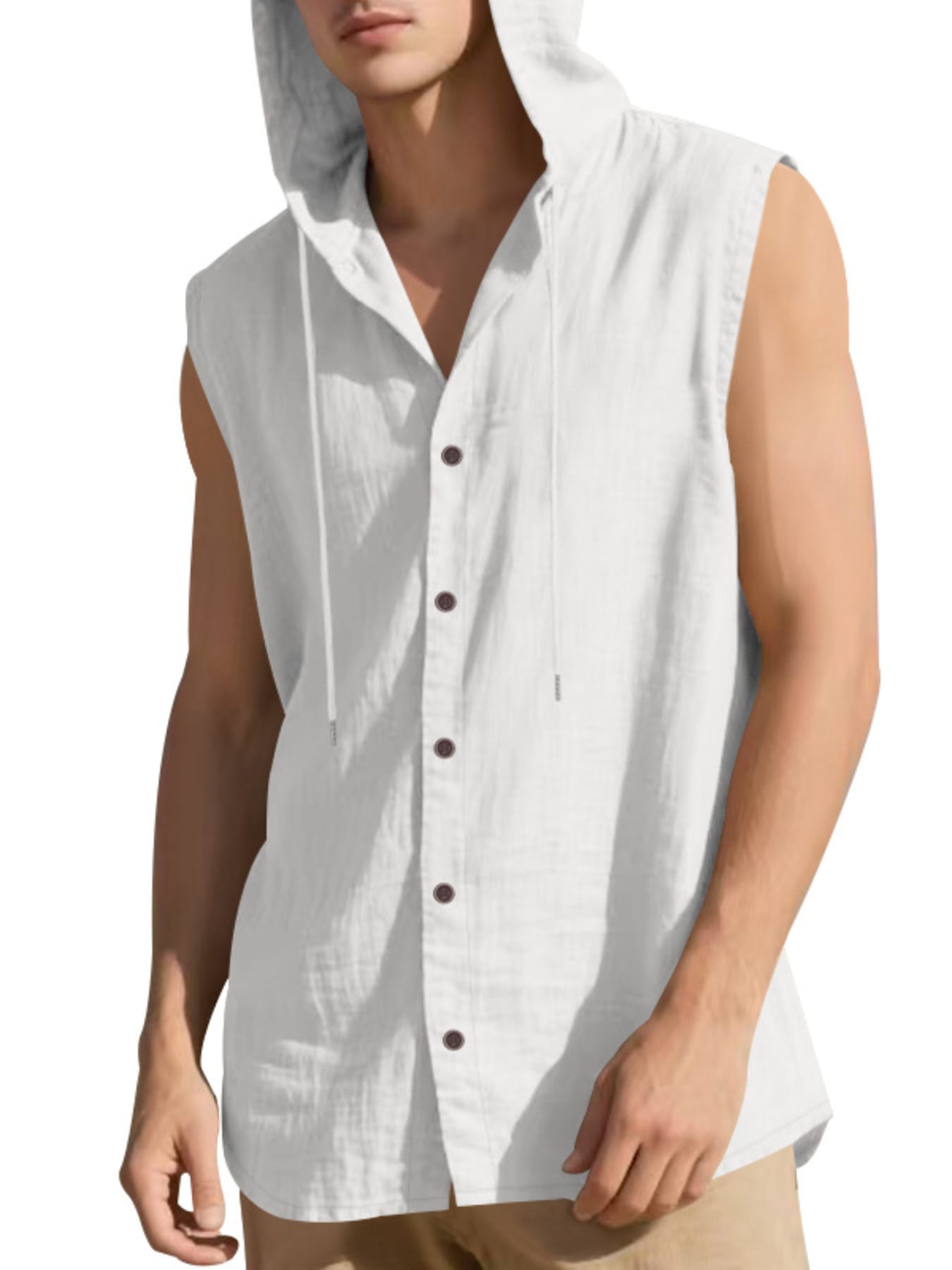 Men's Full Size Casual Sleeveless Hooded Button-Down Top Plus Size The Nichole Collection