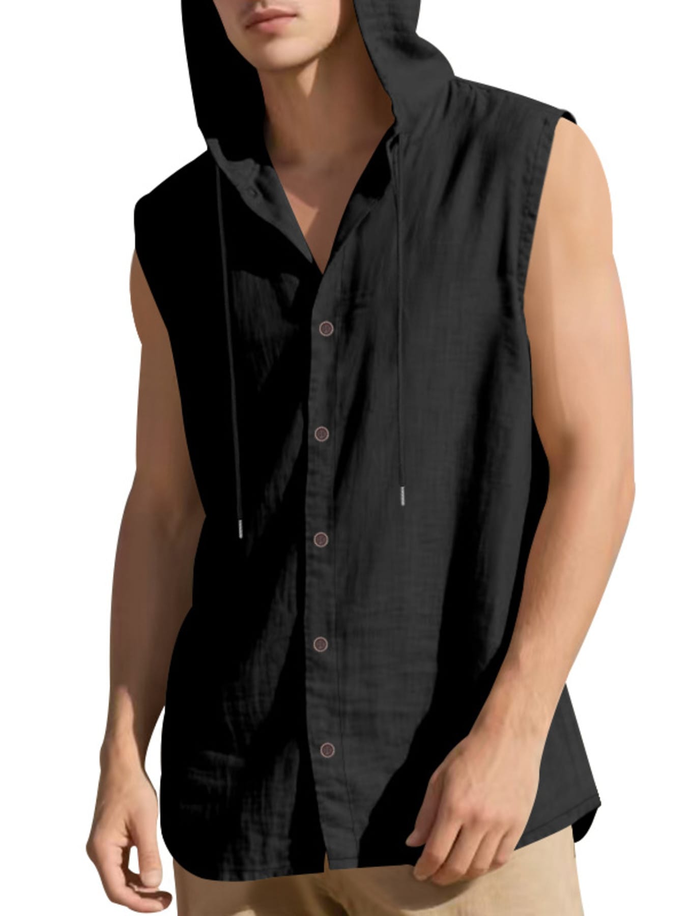 Men's Full Size Casual Sleeveless Hooded Button-Down Top Plus Size The Nichole Collection