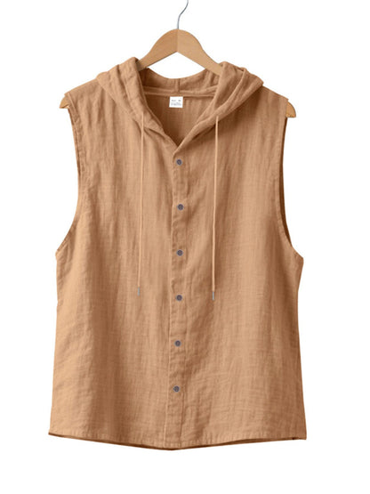 Men's Full Size Casual Sleeveless Hooded Button-Down Top Plus Size Mustard / S The Nichole Collection