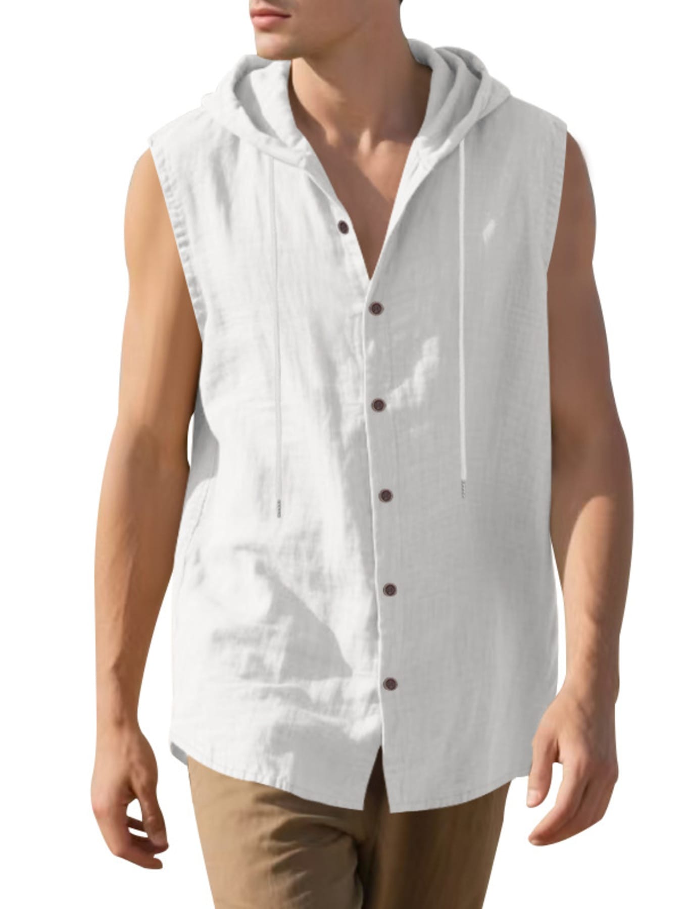 Men's Full Size Casual Sleeveless Hooded Button-Down Top Plus Size The Nichole Collection
