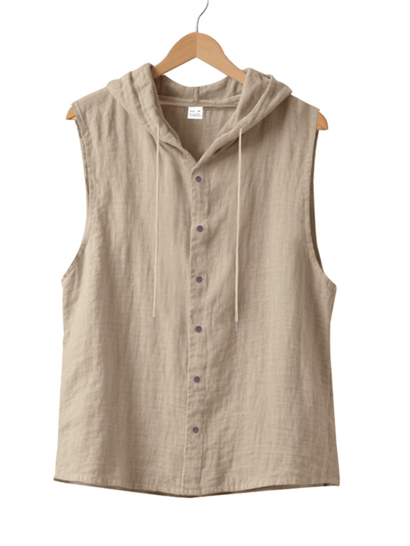 Men's Full Size Casual Sleeveless Hooded Button-Down Top Plus Size Light Khaki / S The Nichole Collection