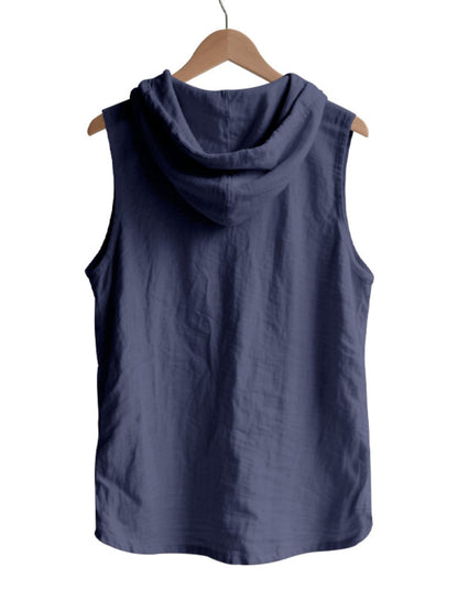 Men's Full Size Casual Sleeveless Hooded Button-Down Top Plus Size The Nichole Collection