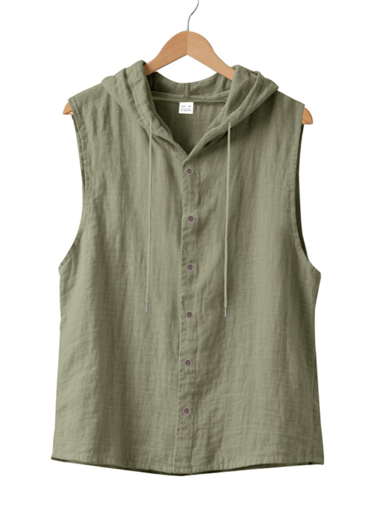 Men's Full Size Casual Sleeveless Hooded Button-Down Top Plus Size Military Green / S The Nichole Collection