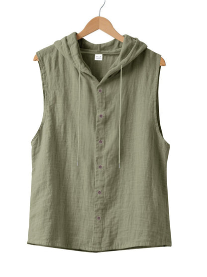 Men's Full Size Casual Sleeveless Hooded Button-Down Top Plus Size Military Green / S The Nichole Collection