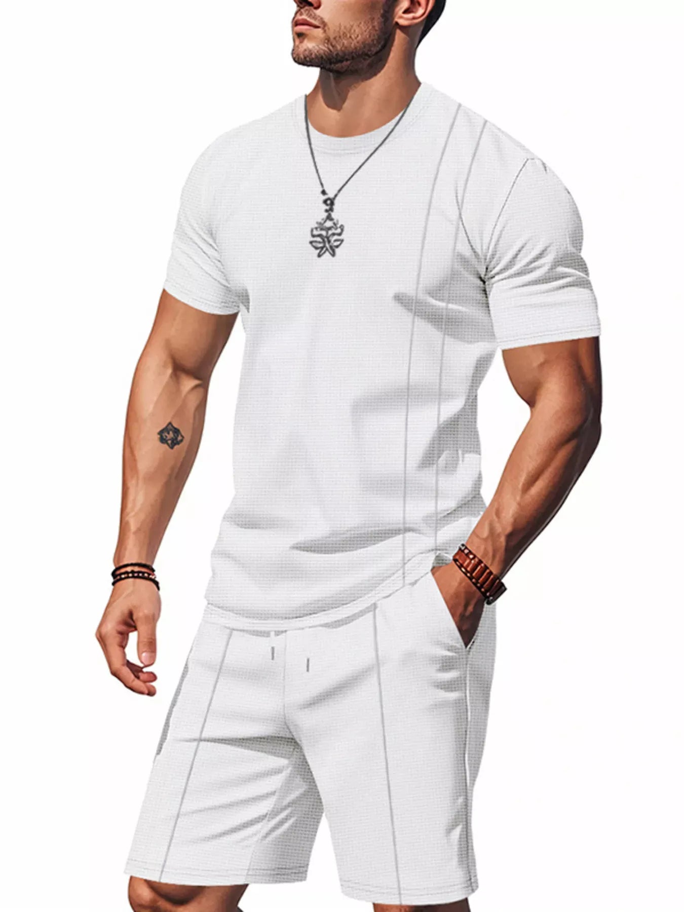 Men's Casual Striped Short Sleeve T-Shirt and Shorts Set | The Nichole Collection