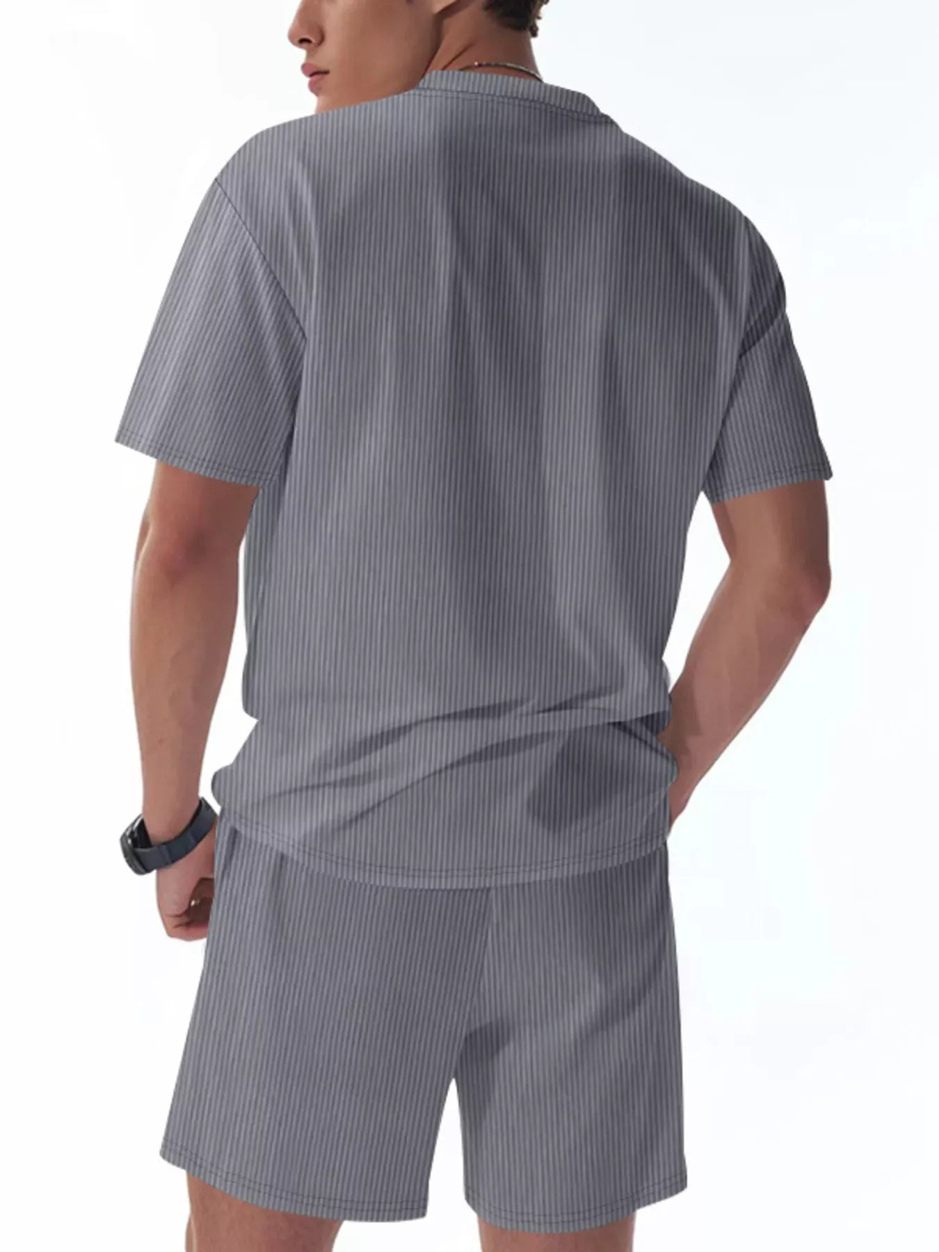 Men's Full Size Casual Striped Top and Shorts Set Plus Size The Nichole Collection