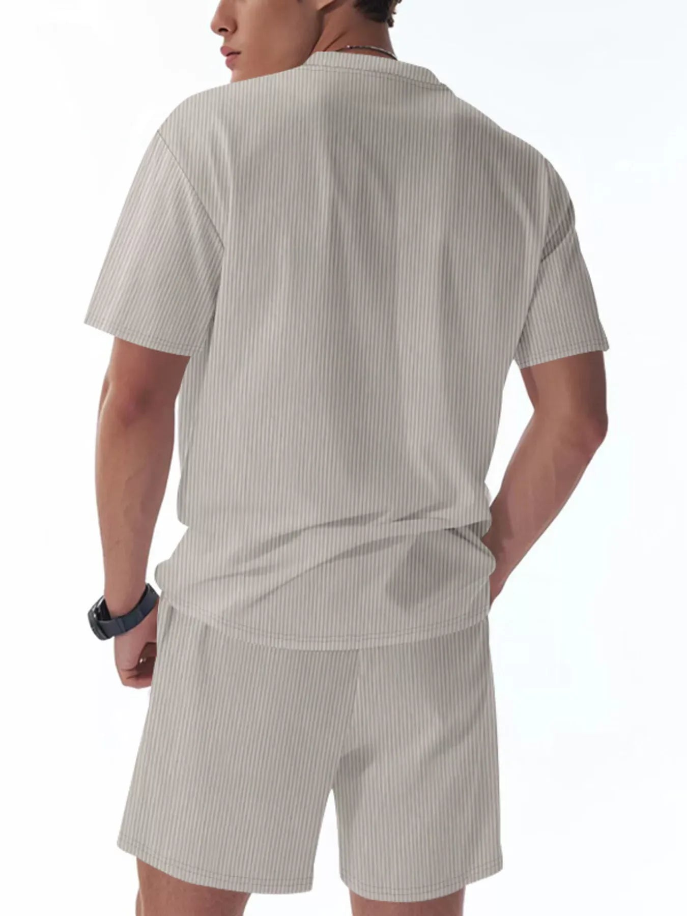Men's Full Size Casual Striped Top and Shorts Set Plus Size The Nichole Collection