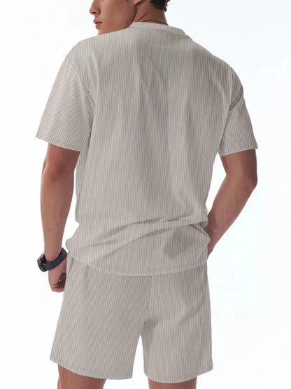 Men's Full Size Casual Striped Top and Shorts Set Plus Size The Nichole Collection