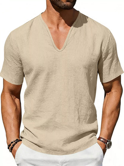 Men's Casual V-Neck Linen T-Shirt | The Nichole Collection