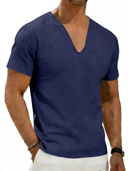 Men's Casual V-Neck Linen T-Shirt | The Nichole Collection