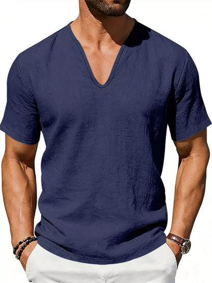 Men's Casual V-Neck Linen T-Shirt | The Nichole Collection