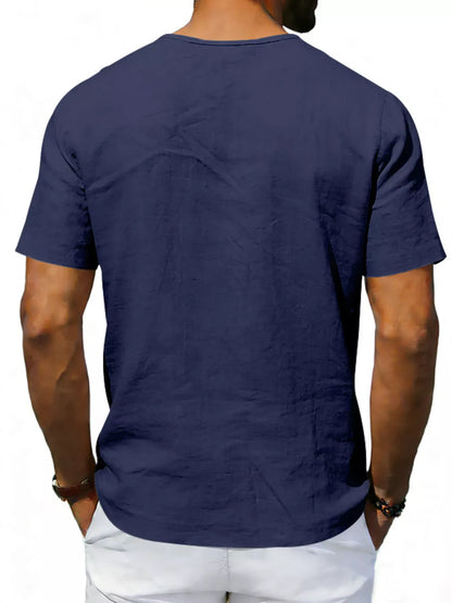 Men's Casual V-Neck Linen T-Shirt | The Nichole Collection