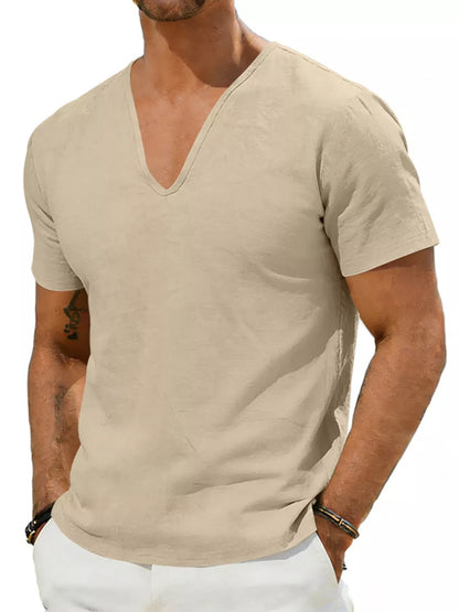 Men's Casual V-Neck Linen T-Shirt | The Nichole Collection