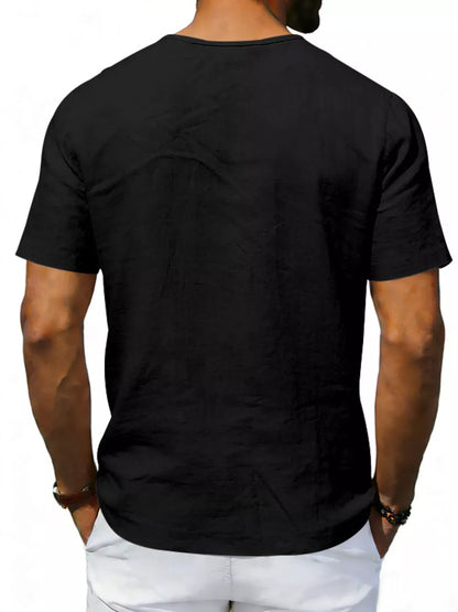 Men's Casual V-Neck Linen T-Shirt | The Nichole Collection
