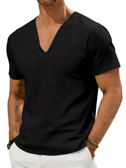 Men's Casual V-Neck Linen T-Shirt | The Nichole Collection