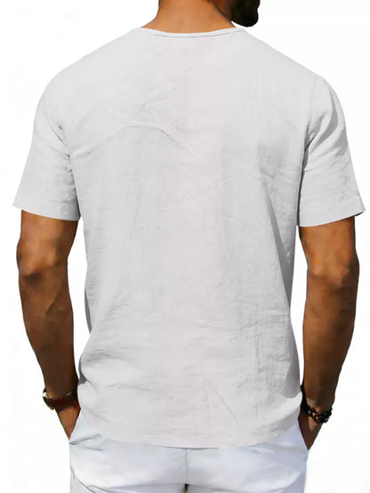 Men's Casual V-Neck Linen T-Shirt | The Nichole Collection