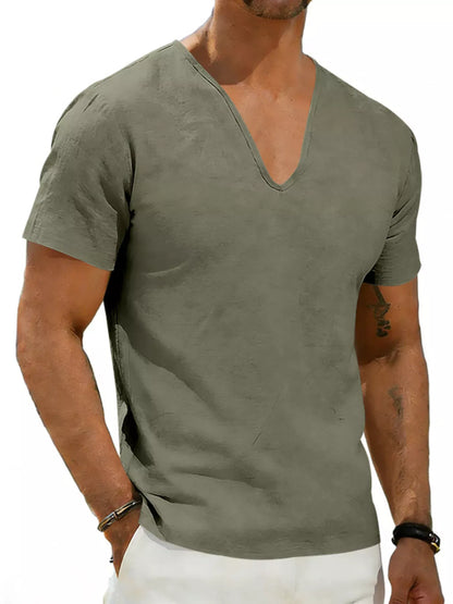 Men's Casual V-Neck Linen T-Shirt | The Nichole Collection