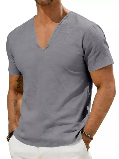 Men's Casual V-Neck Linen T-Shirt | The Nichole Collection