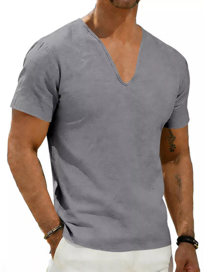 Men's Casual V-Neck Linen T-Shirt | The Nichole Collection