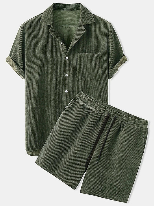 Men's Full Size Classic Textured Top and Shorts Set Plus Size Army Green / S Jonathan M Collection