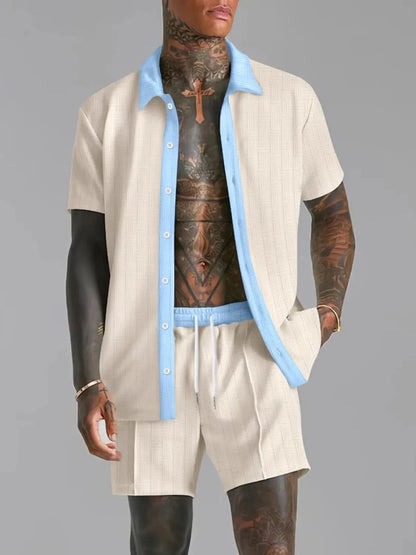 Men's Full Size Collared Neck Short Sleeve Top and Shorts Set Plus Size Tan / S Jonathan M Collection
