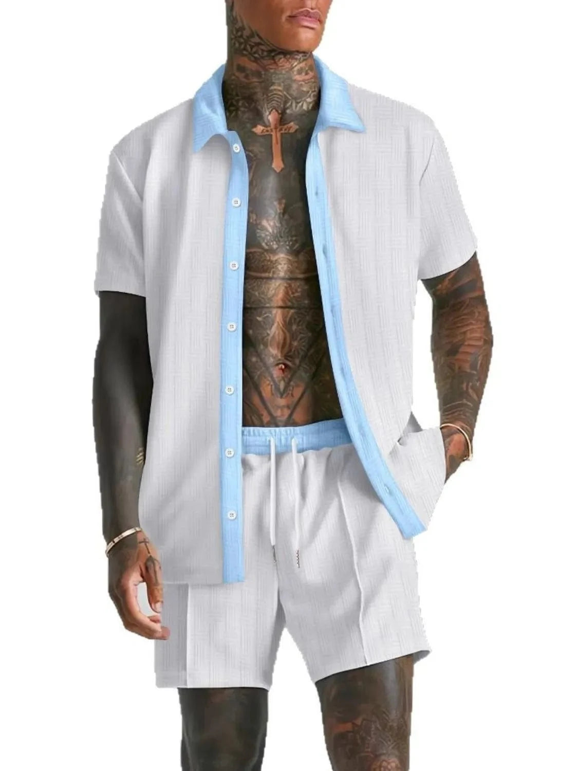 Men's Full Size Collared Neck Short Sleeve Top and Shorts Set Plus Size Jonathan M Collection