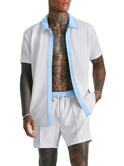 Men's Full Size Collared Neck Short Sleeve Top and Shorts Set Plus Size Jonathan M Collection