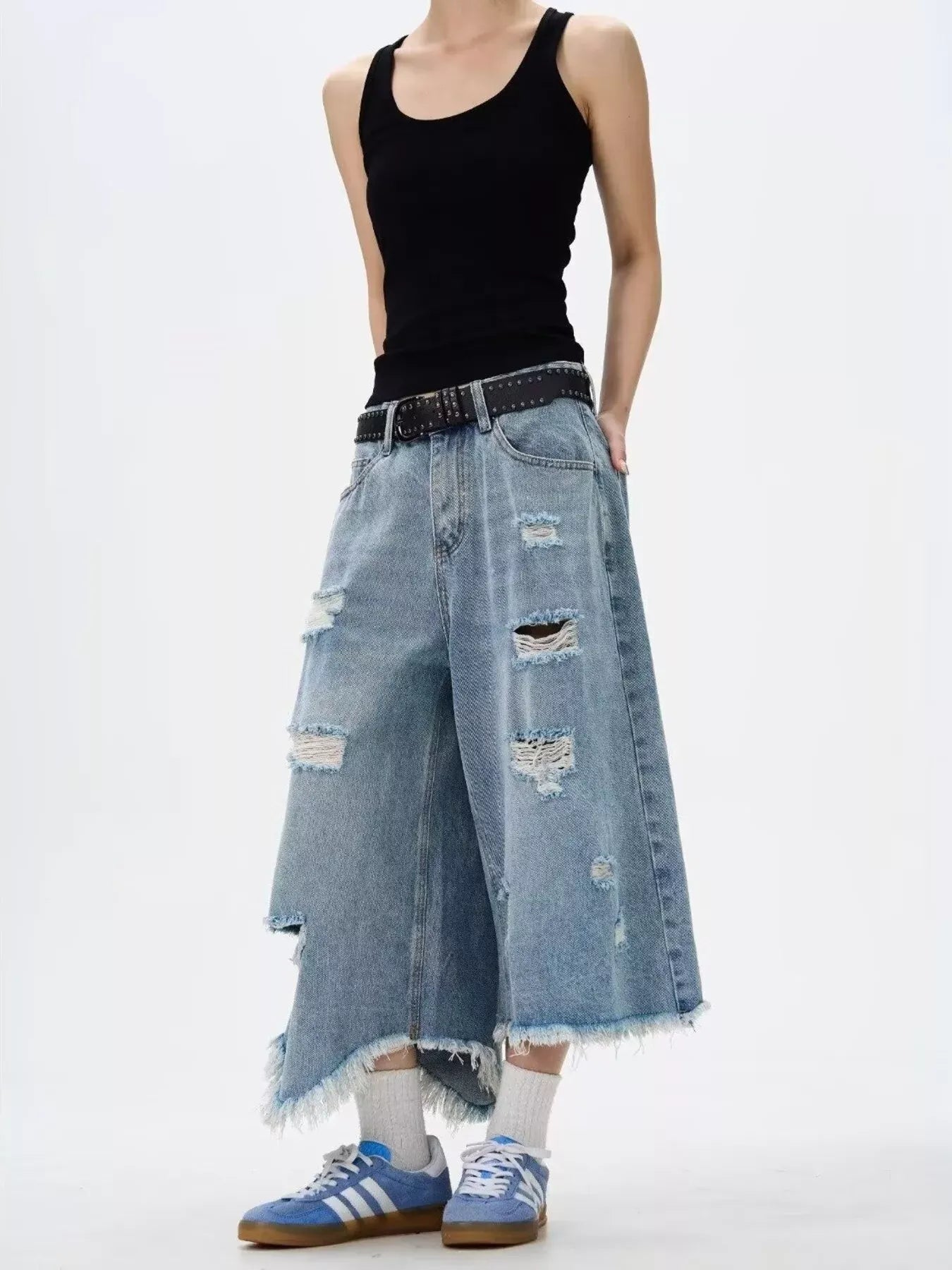 Men's Distressed Raw Hem Wide Leg Jeans | The Nichole Collection