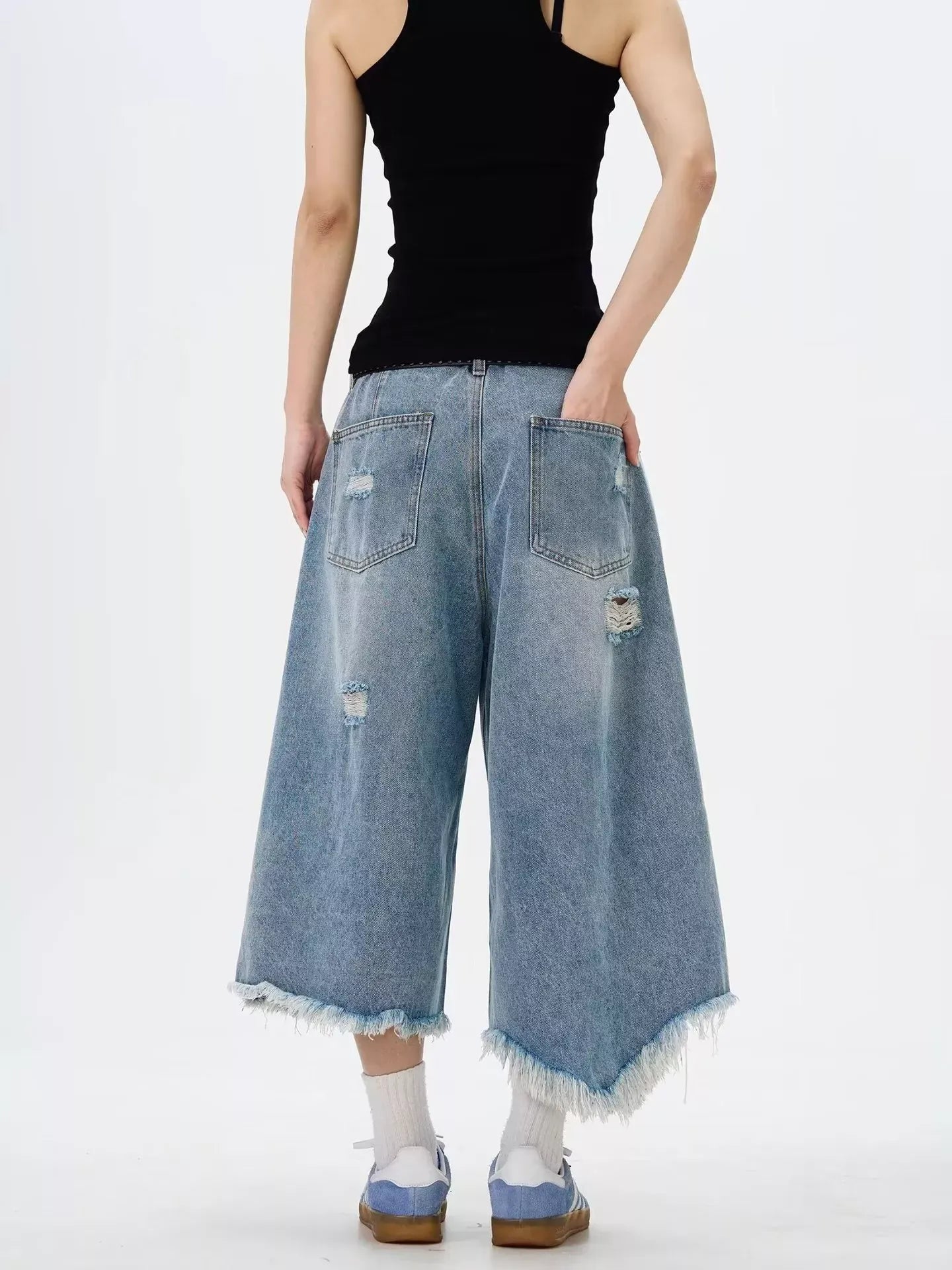 Men's Distressed Raw Hem Wide Leg Jeans | The Nichole Collection