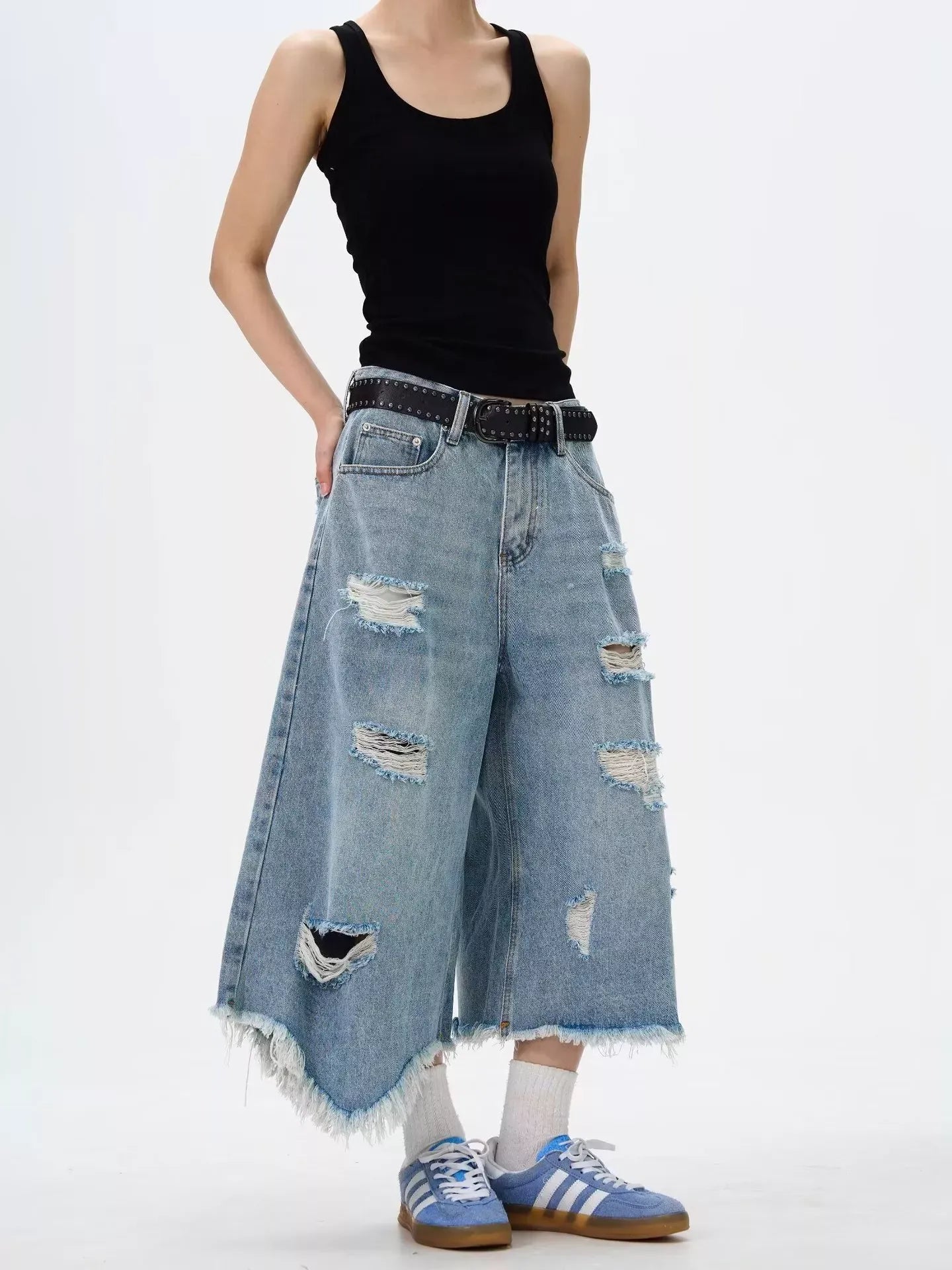 Men's Distressed Raw Hem Wide Leg Jeans | The Nichole Collection