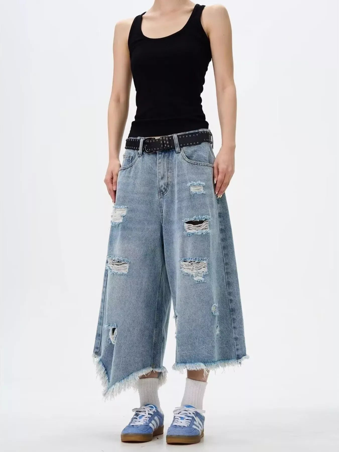 Men's Distressed Raw Hem Wide Leg Jeans | The Nichole Collection