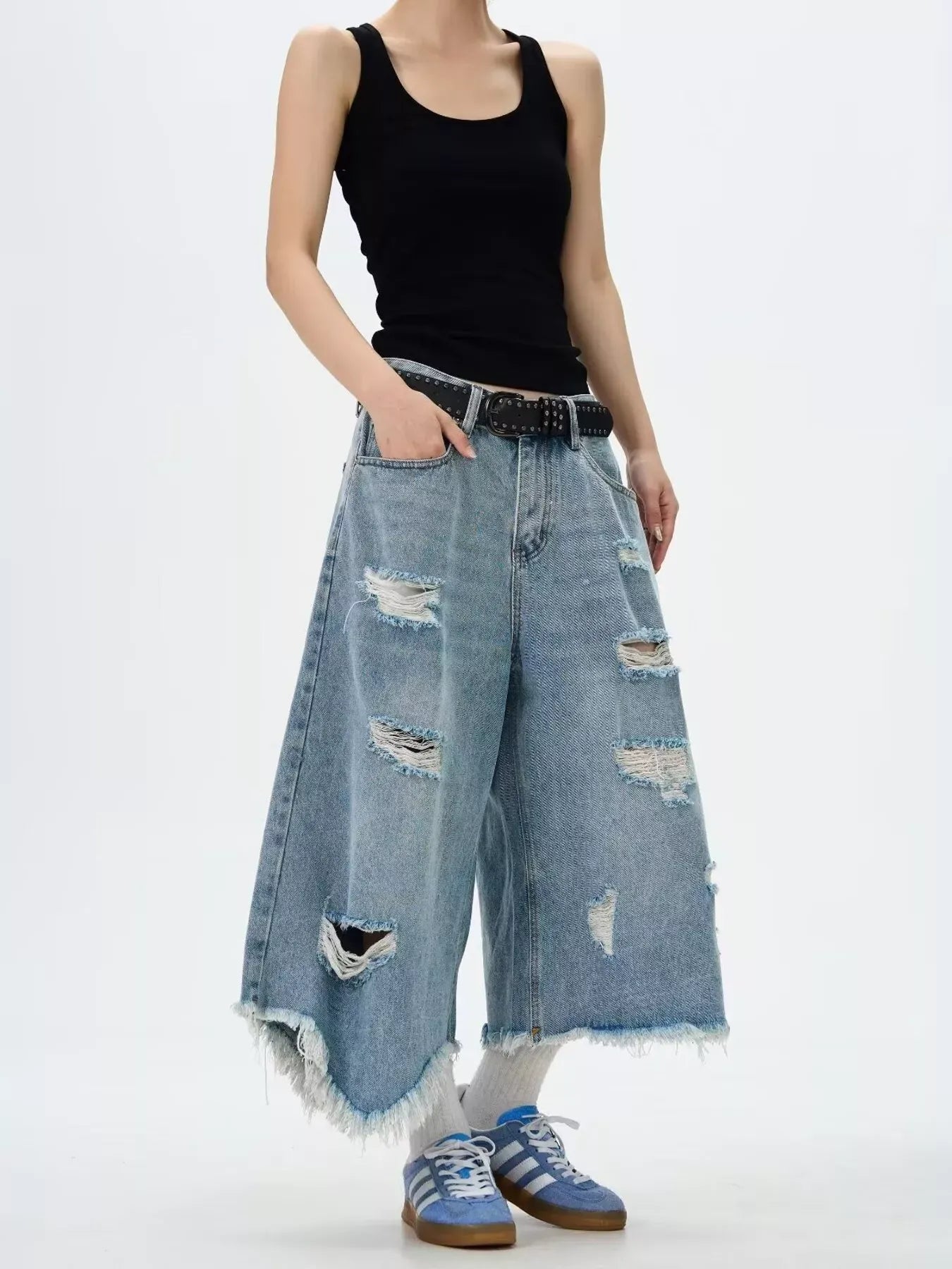 Men's Distressed Raw Hem Wide Leg Jeans | The Nichole Collection