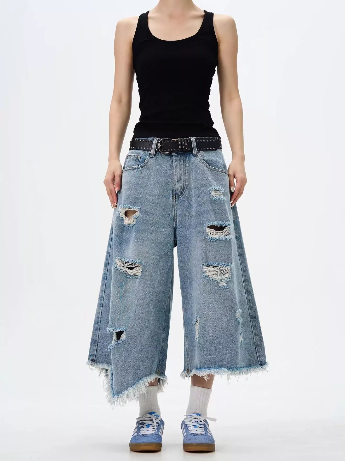 Men's Distressed Raw Hem Wide Leg Jeans | The Nichole Collection