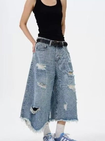 Men's Distressed Raw Hem Wide Leg Jeans | The Nichole Collection