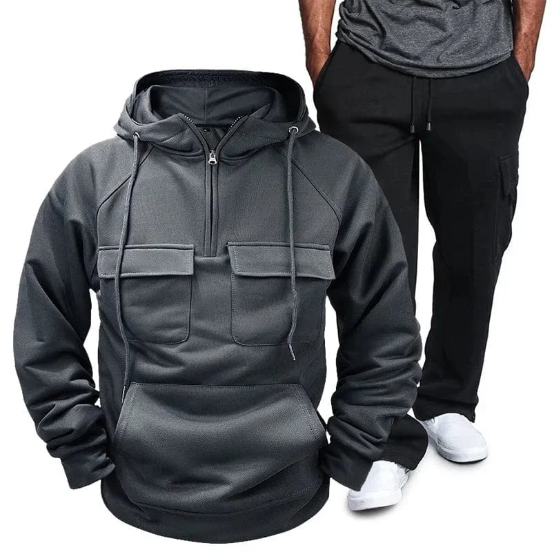 Men's Full Size Pocketed Drawstring Hoodie and Pants Set Plus Size Dark Gray / 2XL Jonathan M Collection