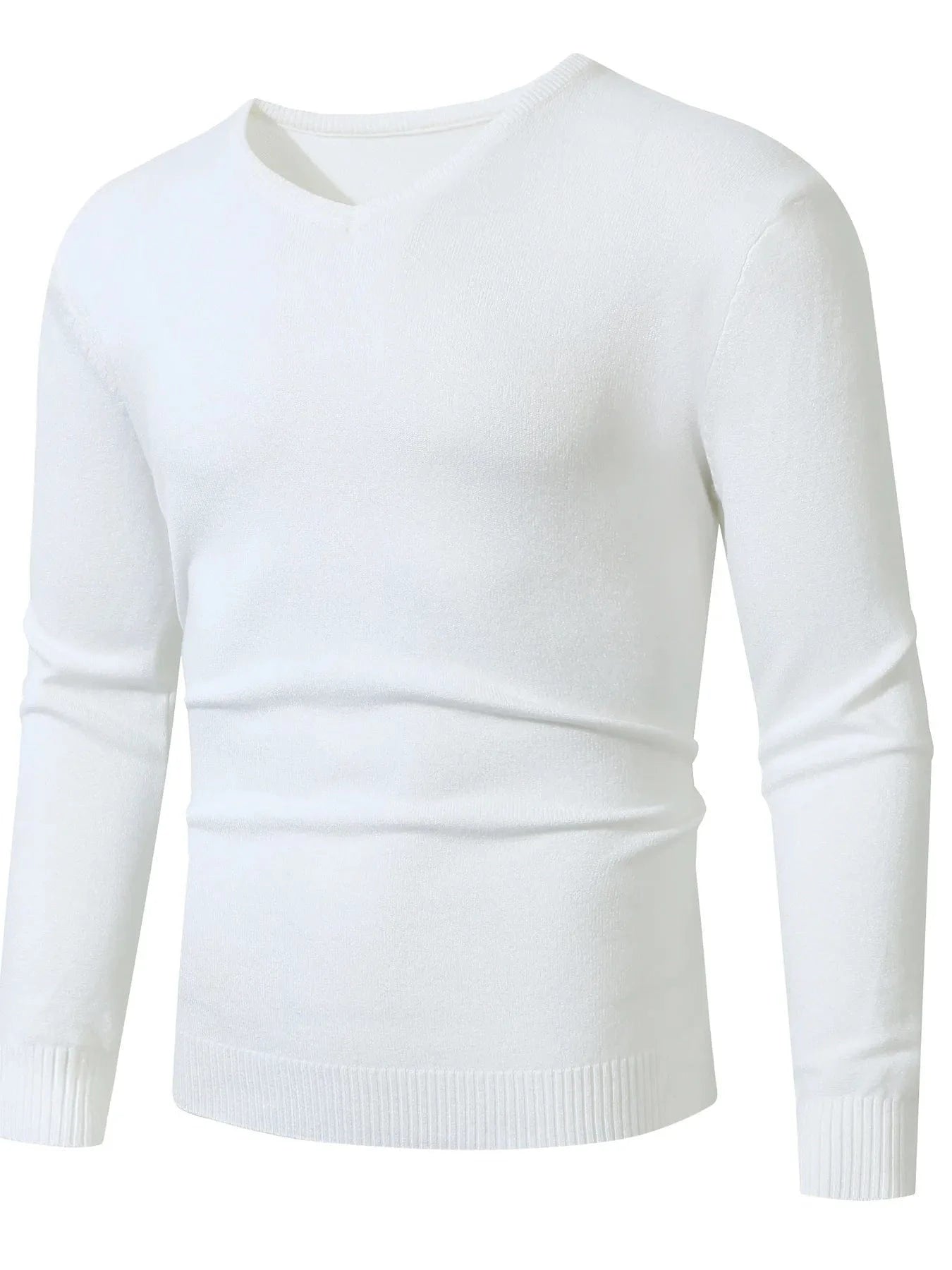 Men's Full Size Ribbed Hem Long Sleeve Sweater Plus Size White / S The Nichole Collection
