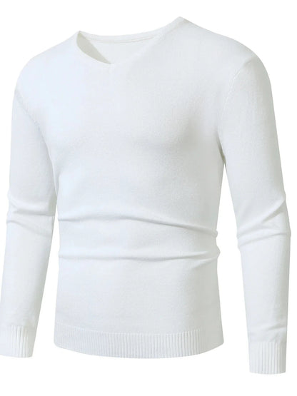 Men's Full Size Ribbed Hem Long Sleeve Sweater Plus Size White / S The Nichole Collection