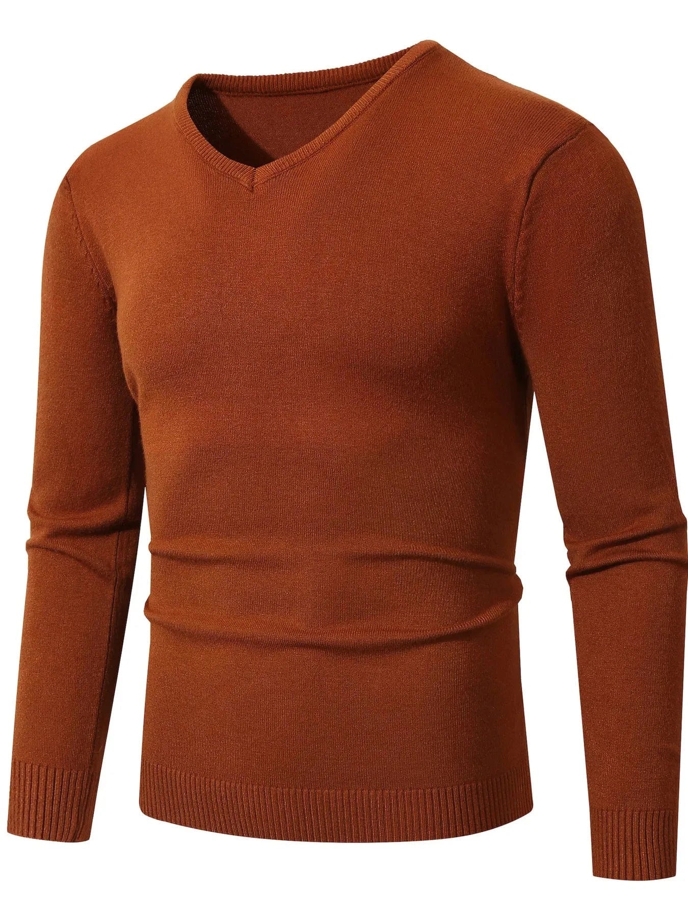 Men's Full Size Ribbed Hem Long Sleeve Sweater Plus Size Caramel Color / S The Nichole Collection