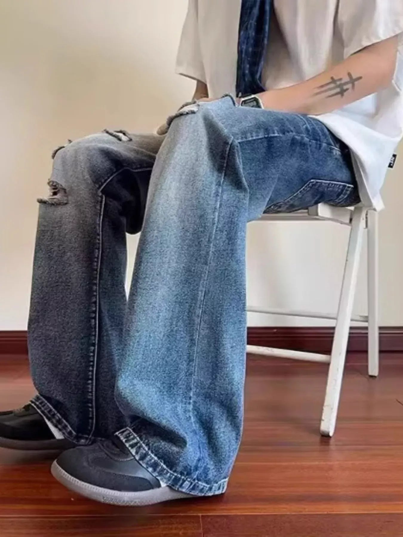 Men's Ripped Wide Leg Jeans | The Nichole Collection