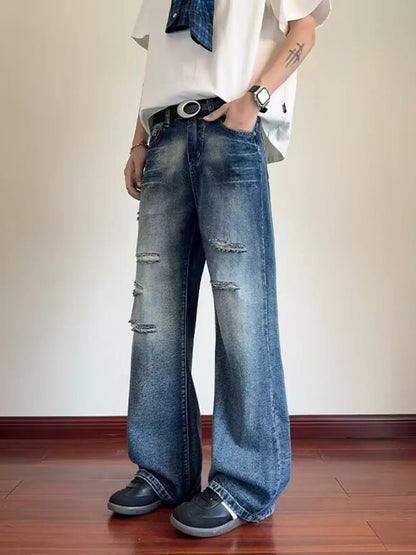 Men's Ripped Wide Leg Jeans | The Nichole Collection