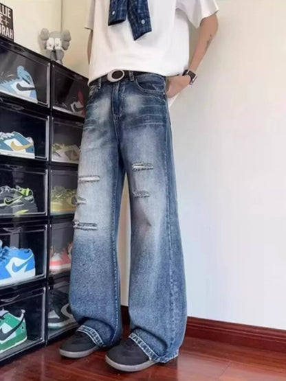 Men's Ripped Wide Leg Jeans | The Nichole Collection