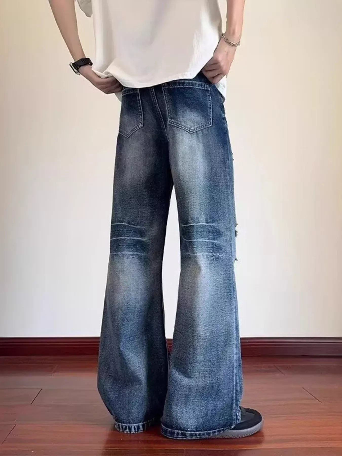 Men's Ripped Wide Leg Jeans | The Nichole Collection