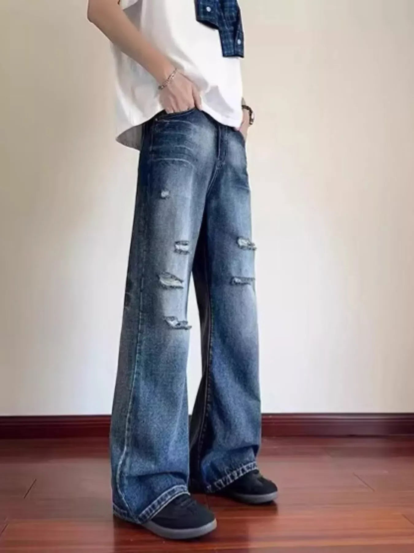 Men's Ripped Wide Leg Jeans | The Nichole Collection